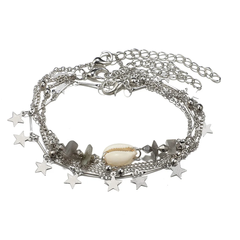 

Five-pointed Star Natural Stone Gravel Shell Conch Ball Anklet Multi-layer Anklets Women Shell Pendant Anklet Bracelets Womens