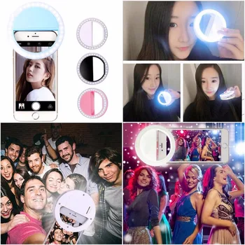 

Portable Mini Phone Selfie LED Ring Light Spotlight 36 LED Flash Light Pocket Clip USB Enhancing Photography Smartphone