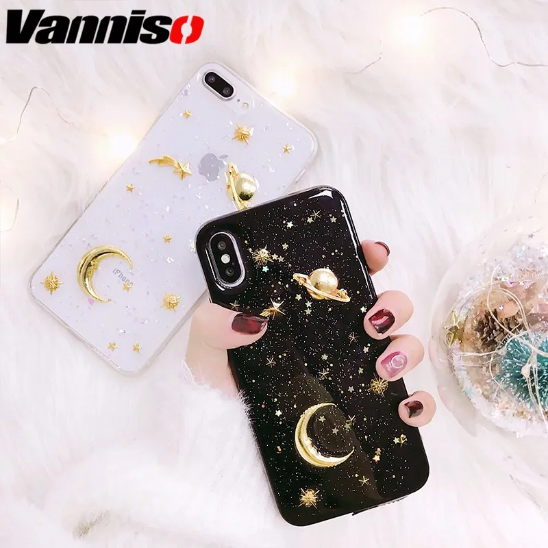 

Luxury Space Moon Glitter phone case for iphone XS MAX XR 7 8 plus Marble Clouds Case For iPhone XS X 8 6S 7 6 fundas Wave point