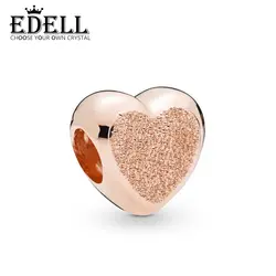 EDELL 100% Серебро 925 пробы Новый 2019 Весна 3778881 Роза матовый блеск сердце Шарм подходит DIY браслет женский подарок