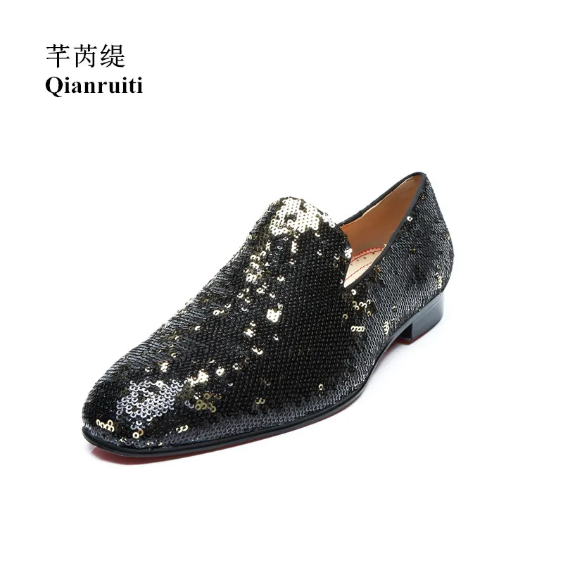 Qianruiti/мужские лоферы без шнуровки; обувь с блестками; мужская повседневная обувь; Мужская обувь для свадебной вечеринки; большие размеры 39-46