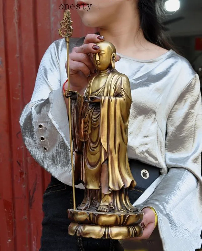 Рождество 1" Тибетский буддизм, бронзовый Jizo Ksitigarbha Bodhisattva Тан статуя монаха, Будды год