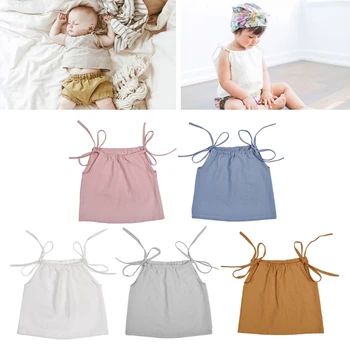 

Summer Baby Girl Cotton Strap Top Sleeveless T Shirt Newborn Shoulder Tie Top Fashion shirt FR024