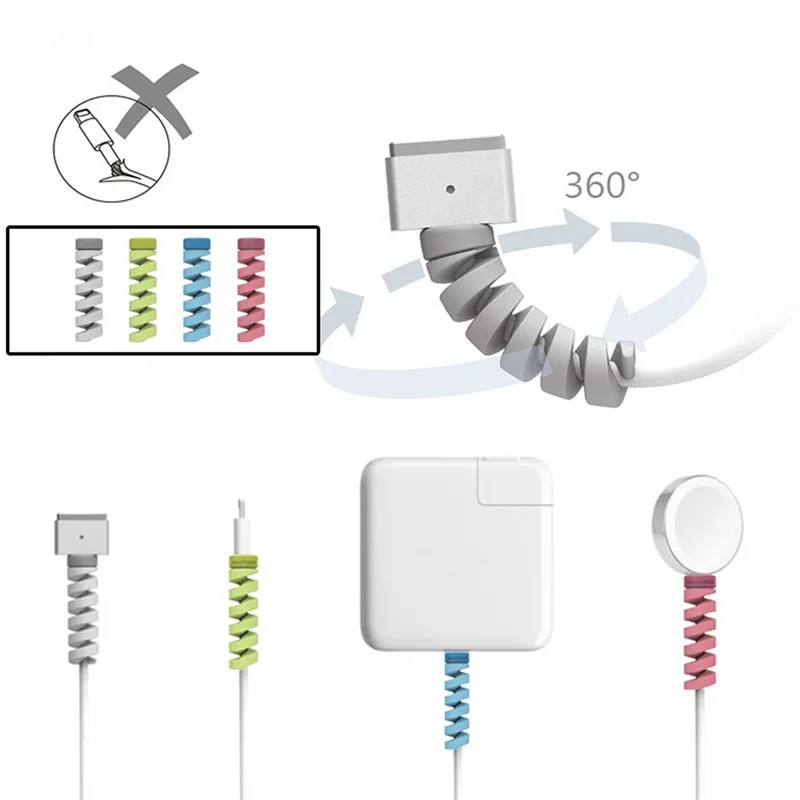 4pcs Soft Spiral Tube charging Cable Protector Wire Cord Organizer Protetor for Apple iphone Charging Cable