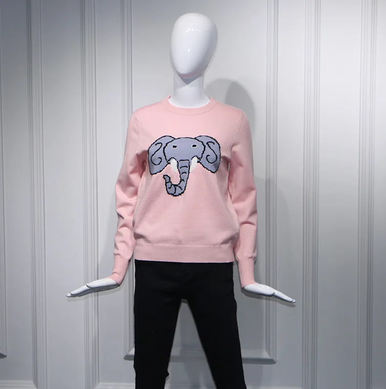 Star Sun Li Ball Competition with Pink Cartoon Elephant Patterns Round-necked Turtleneck Sweater Knitted Top Tide Women 2019 Star Sun Li Ball Competition with Pink Cartoon Elephant Patterns Round-necked Turtleneck Sweater Knitted Top Tide Women 2019