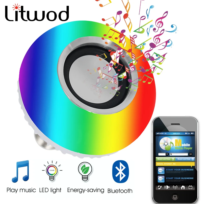 Litwod Z20 E27 беспроводной Bluetooth динамик+ 12 Вт RGB светодиодный светильник 110 В 220 В умный светодиодный светильник музыкальный плеер аудио с пультом дистанционного управления