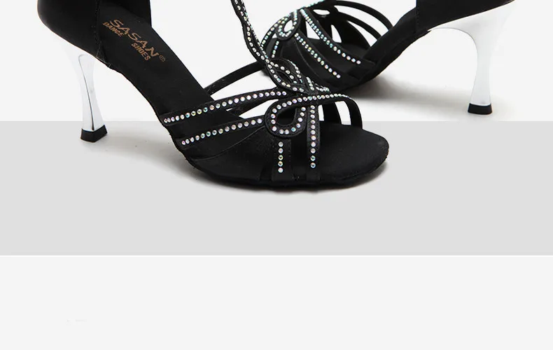 Брендовые бронзовые черные Сатиновые туфли для латинских танцев женские туфли со стразами для танцев Salsa вечерние бальные туфли для танцев
