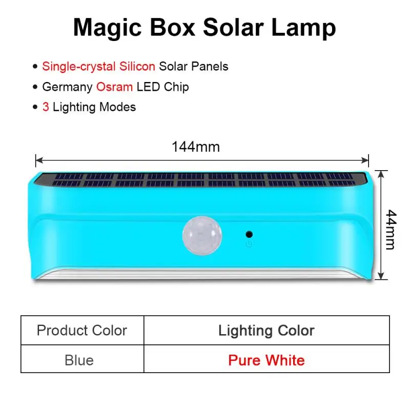 CHIZAO открытый настенный светильник солнечной энергии PIR датчик движения IP65 Водонепроницаемый модный многоцветный энергосберегающий внутренний солнечный свет - Испускаемый цвет: Blue-Pure White
