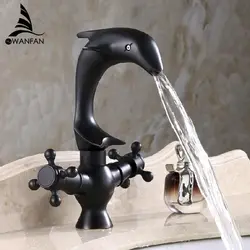 Ретро Ванная комната бассейна Водопад кран Дельфин Форма масло втирают Бронзовый черный смесители Водопроводной воды двойной ручкой