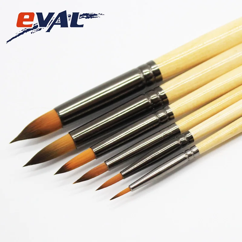 

Eval Round Shape Nylon Hair 6Pcs Chinese Watercolor Paint Brushes DIY Drawing Art Brushes Pen Set Supplies For School Kids Tool
