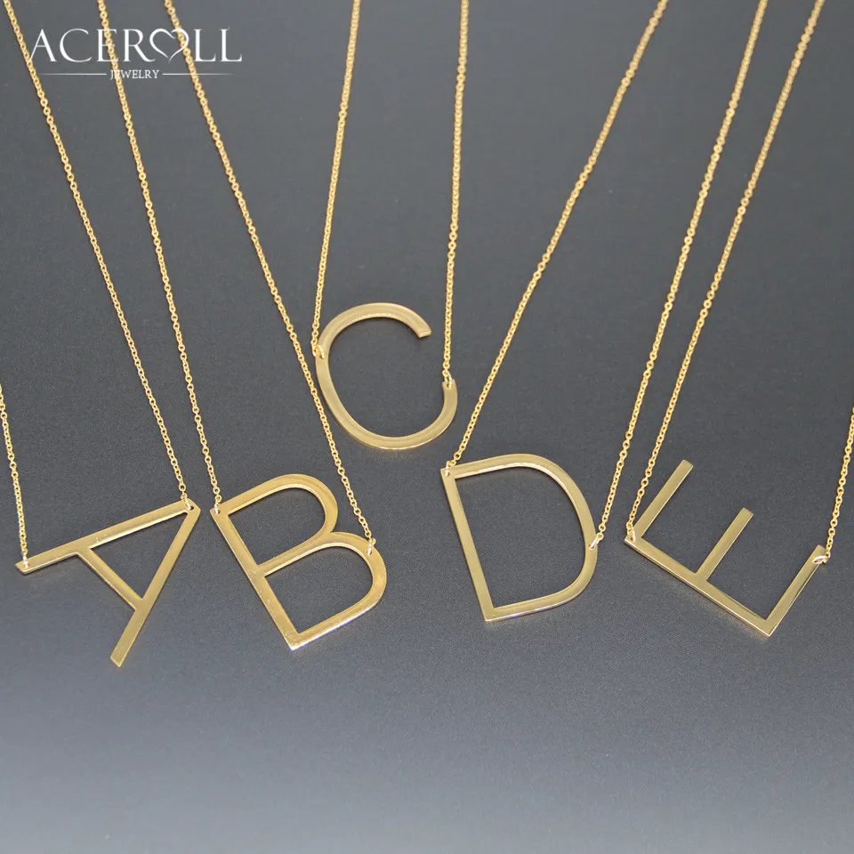 ACEROLL ожерелье с надписью-модное ожерелье из нержавеющей стали с большим боком и подвеской с именем алфавита