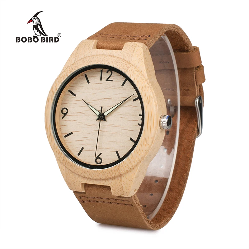 BOBO BIRD Men's Bamboo Watches With Leather Band Japan Movement Quartz Wristwatches Ideal Gifts C-A40 Accept DROP SHIPPING