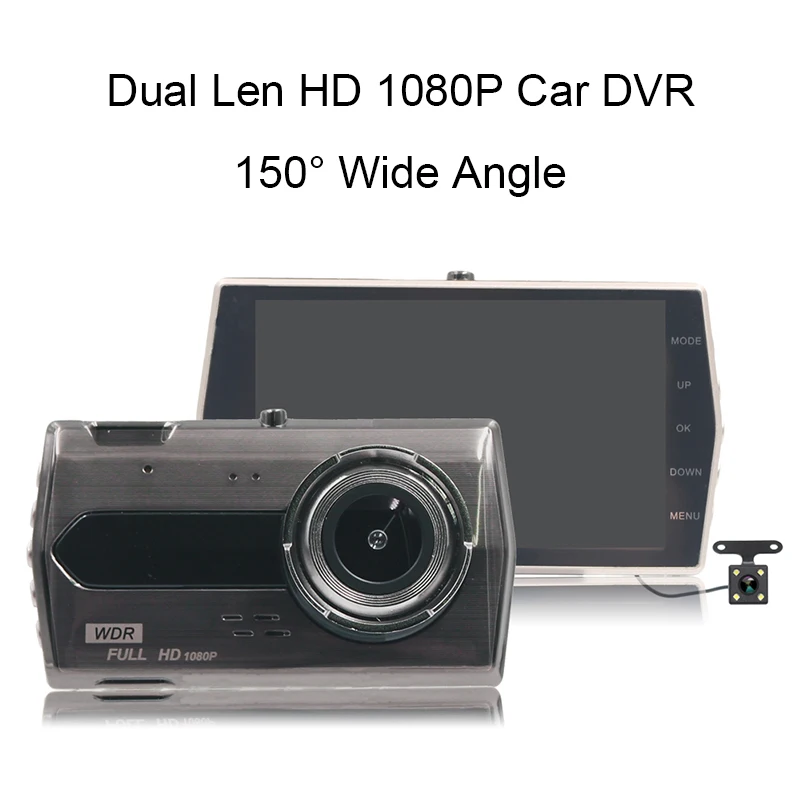 

HD 1080P Dual Len Car Driving Recorder 150 Degree Wide Angle Vehicle DVR Night Vision 4 inch Dash Cam G-sensor Original Cameras