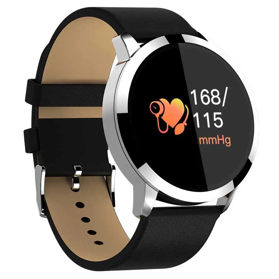 5 pcsSmart часы Q8 OLED Цвет Экран умные часы фитнес-трекер сердечного ритма Смарт часы Bluetooth умные часы для фитнеса, DHL - Цвет: silver leather strap