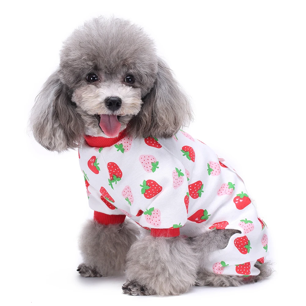 Cute Dog Puppy Pajamas Strawberry Cotton Sleepwear Apparel Pet Clothes ...