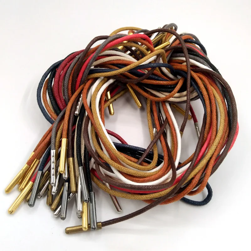 1-12 Pairs Red Women High Quality Unise Laces Waxed Round Shoelaces Sneaker Solid Polyester Twisted Shoes Metal Head Shoelaces