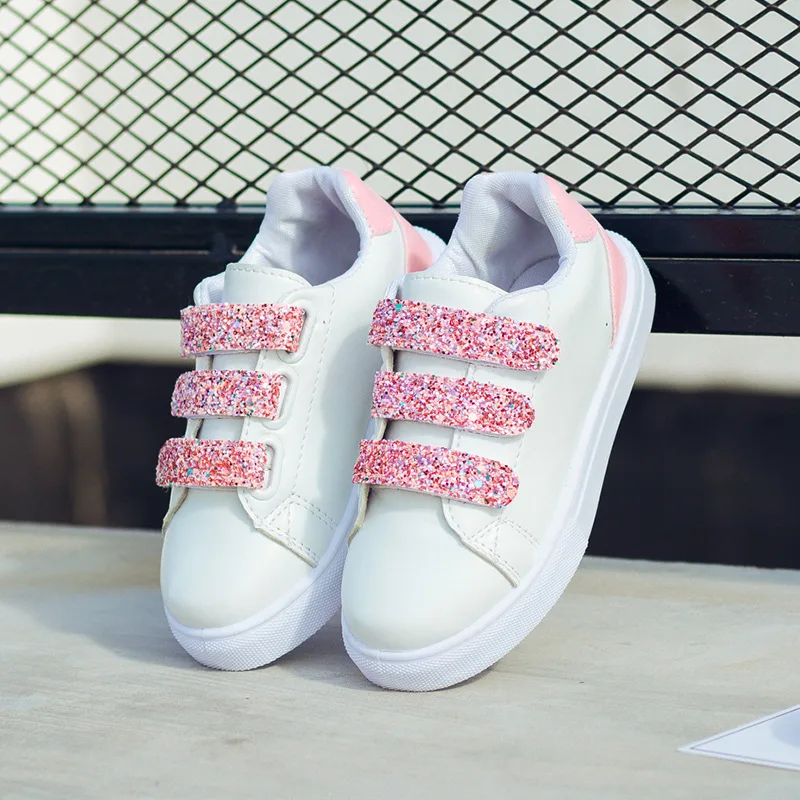 2019 Spring Girls Casual Flat Sneakers Children Sequin Glitter Hook and Loop shoe Kids Boys Comfortable Sports Shoes 2019 Spring Girls Casual Flat Sneakers Children Sequin Glitter Hook and Loop shoe Kids Boys Comfortable Sports Shoes
