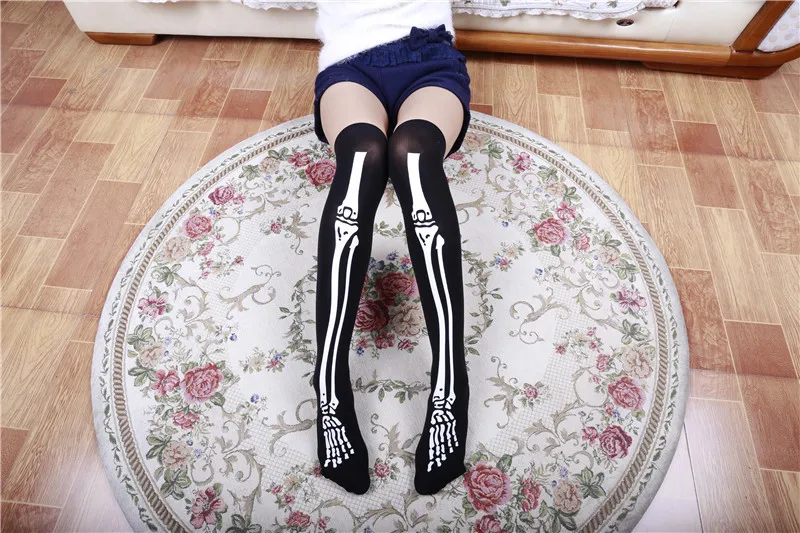 Косплей полосатые выше колена длинные кровь японская медсестра печать кости Чулки Женское Сексуальное белье полосатые эластичные чулки
