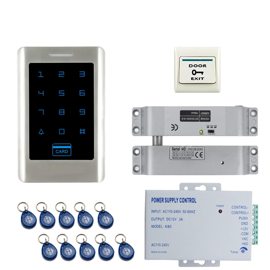 

JEX RFID Password Access Control Controller Metal Waterproof Backlight button Door control system kit + Electric Drop Bolt lock