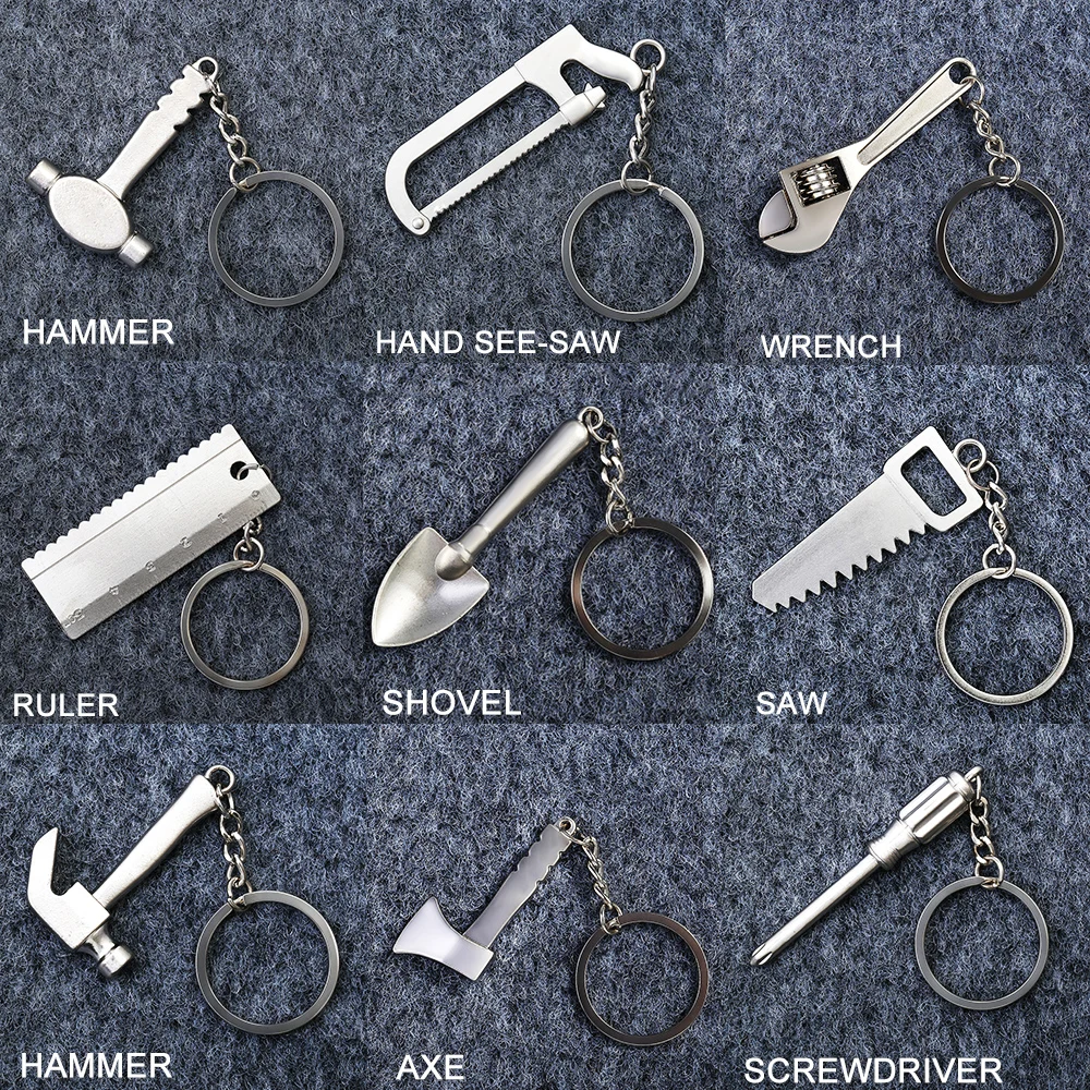 

Fashion Creative Mini Tools KeyChains Jewelry Metal Alloy Key holder Car Key Chains Key Ring For Men Axe Saw Hammer Keychains