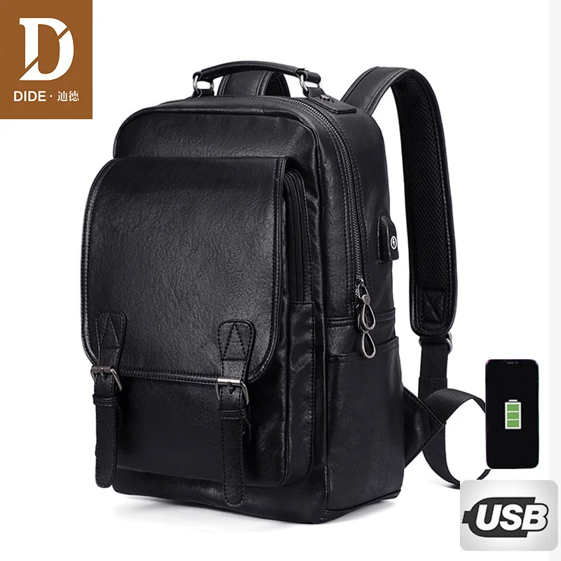 DIDE cuero Mochila portátil Mochila vendimia Mochila de viaje ocasional bolsa Preppy Mochila impermeable 15 pulgadas