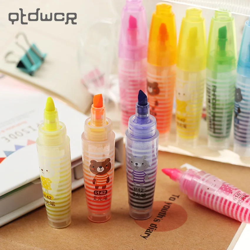 

6PCS Creative Kawaii Mini Animals Highlighter Lovely Cartoon Marking Pen Office Stationery