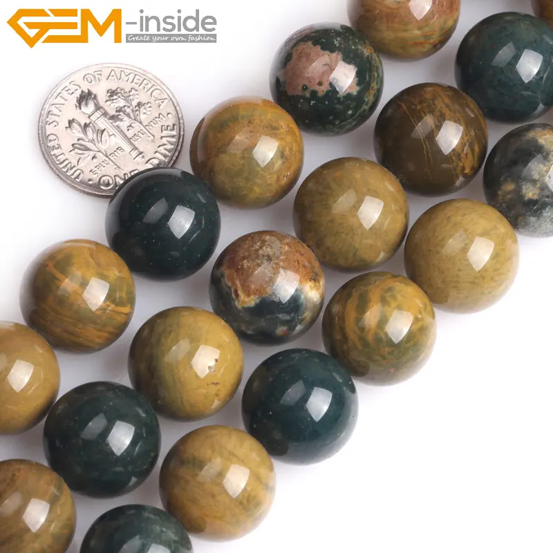 

natural stone 14mm Yellow Ocean Jaspers for Jewelry making strand 15 inch Semi precious Gem stone bead for bracelet Necklace diy