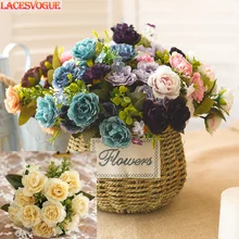 Имитация цветов, свадебный букет из 10 Европейских пионов, роскошные цветочные украшения, букет синих искусственных пионов