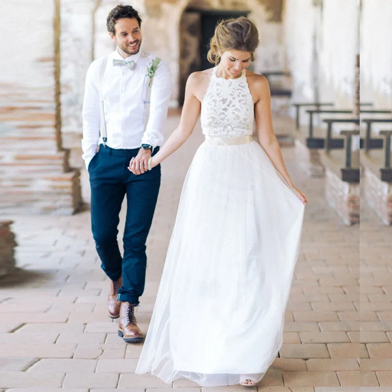 long white beach wedding dress