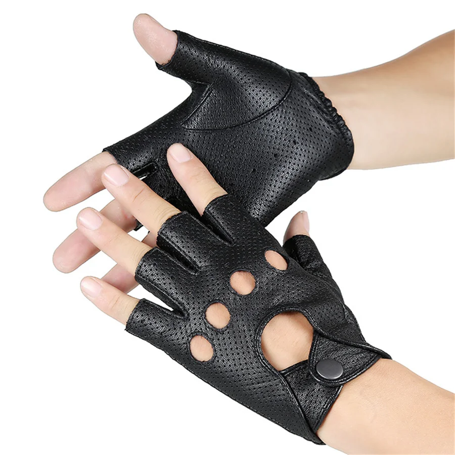 Дышащие полые мужские и женские перчатки из натуральной кожи, перчатки на запястье с полупальцами, одноцветные нейтральные взрослые Y-10-5 без пальцев