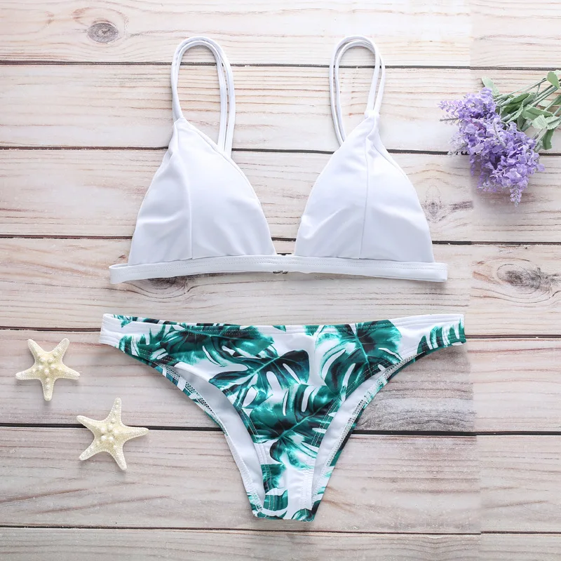 

Floral leaf print Two Piece Swimsuit Women Sexy Mini Bikini Swimwear Female Push Up Split Bikini Set Women Swimwear Biquini XL