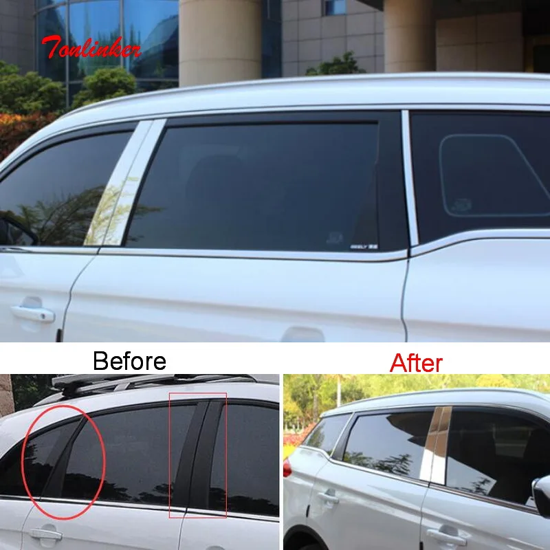 

Tonlinker Exterior Door windows column Cover stickers For Geely Atlas 2016-19 Car Styling 6 PCS Stainless steel Covers sticker