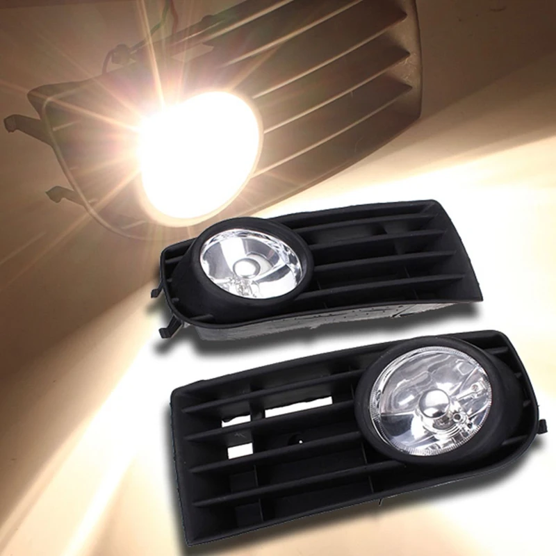 

1 Pair Front Fog Lights With Racing Grills H3 12V 55W Halogen Auto Accessories For Volkswagen Golf MK V 2003-2009
