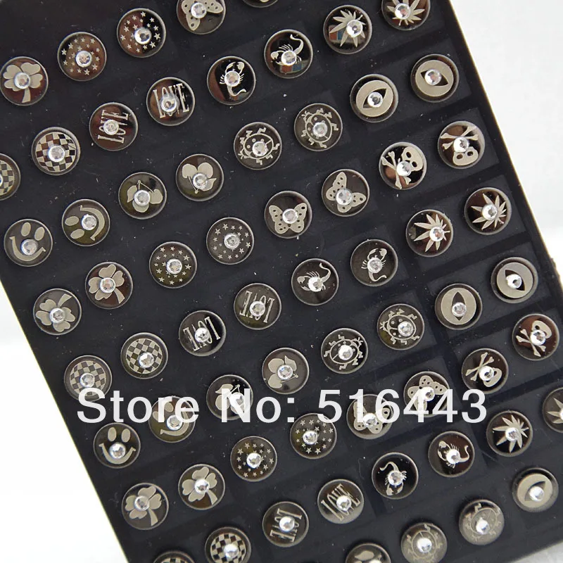 144pcs 316L Black Stainless steel Rhinestones Women Mens Stud Earrings