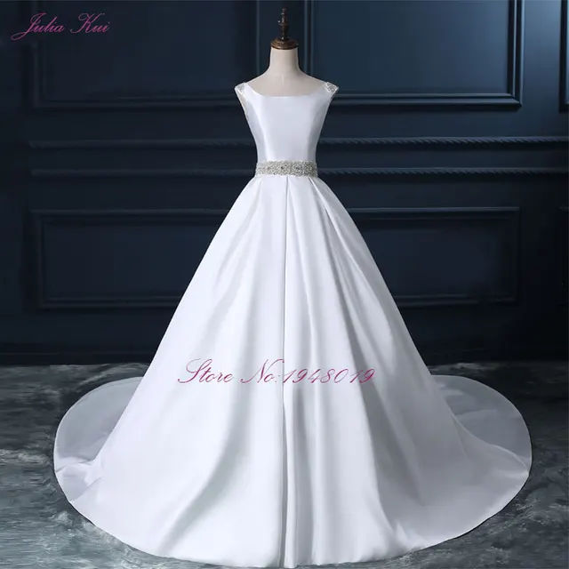 Julia Kui High End Custom Elegant Satin Wedding Dresses Scoop Julia Kui High End Custom Elegant Satin Wedding Dresses Scoop Neckline With Beading Sash Ball