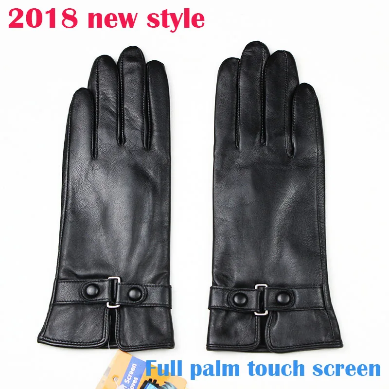 

2018 New Sheepskin Gloves Women's Touch Screen Gloves Wear Beak Style Thin Velour Lining Autumn Warm Lady Leather Gloves