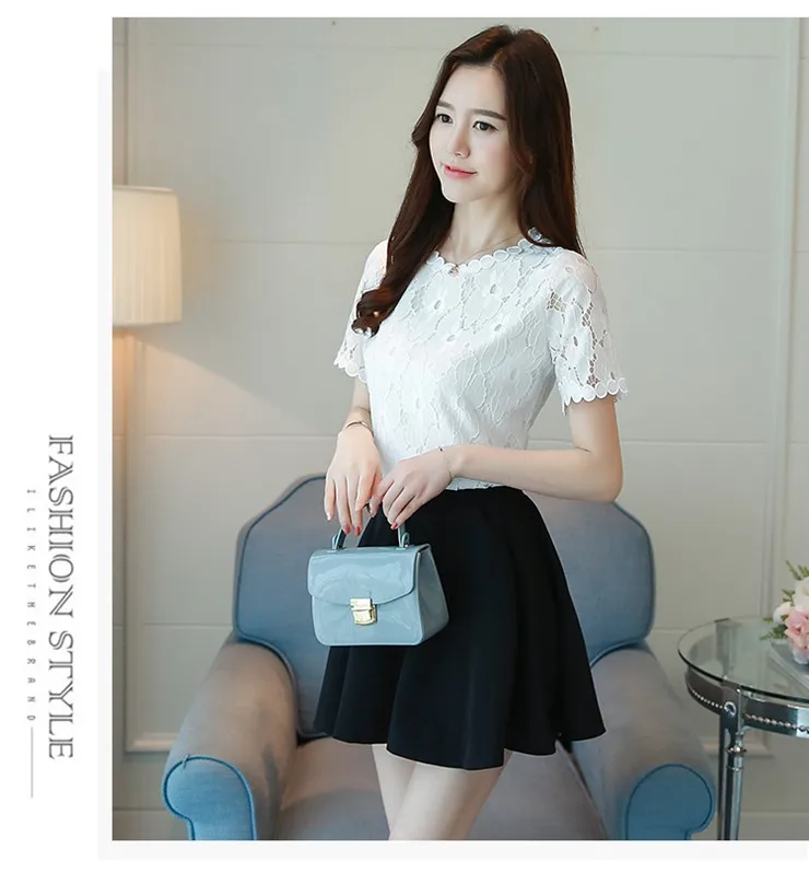 2018 New Summer Blouses Shirts Women Fashion Hollow Lace Tops Women Blouse O-neck Short Sleeve Female Shirts Blusas Mujer (3)