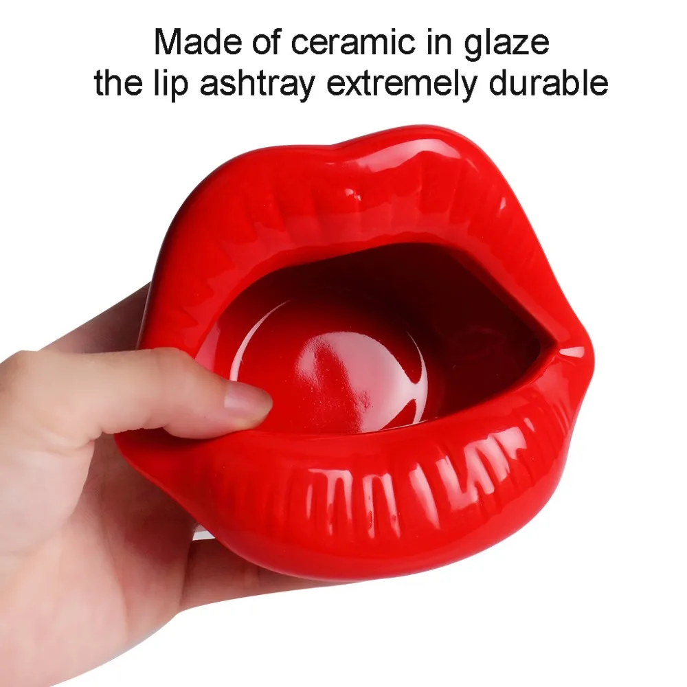 Ceramic Cigarette Ashtray Novelty Lip Mouth Cigarette Ashtray Holder For Smoker Fashion Home & Office Decorations Red (4)