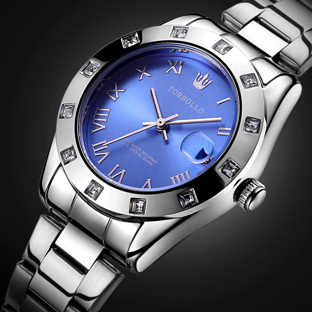 TORBOLLO Geneva Quartz Womens Watch Silver Stainless Steel Metal Watches Fashion Classic Women s Crystal Watch