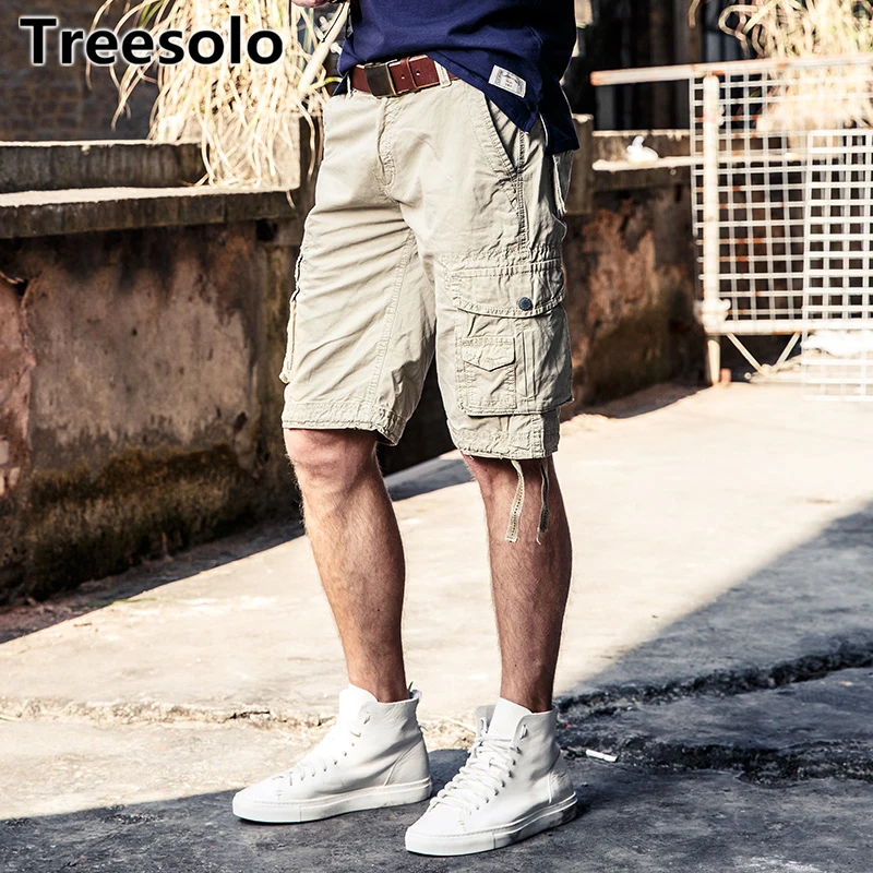 Treesolo мужские карго шорты удобные Карго короткие брюки Новые тренировки шорты Homme повседневные бермуды брюки Прямая 414