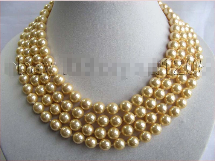 

FREE SHIPPING 70" Natural 8mm Golden Round Shell Pearl Necklace!