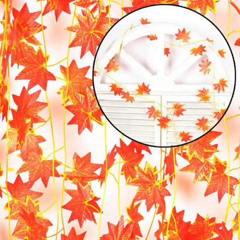 Hot Selling!! 2.3m Windowill Autumn Leaves Garland Maple Leaf Vine Fake Foliage home garden Decoration