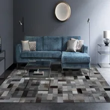 Простой норвежский стиль естественных коровья кожа меховая нашивка работы ковер, натуральный мех серый клетчатый ковер для гостиной декоративный коврик