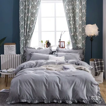 

2018 Yarn dyed cotton Korean style bedding set Embroidery King Queen szie bed set for girls