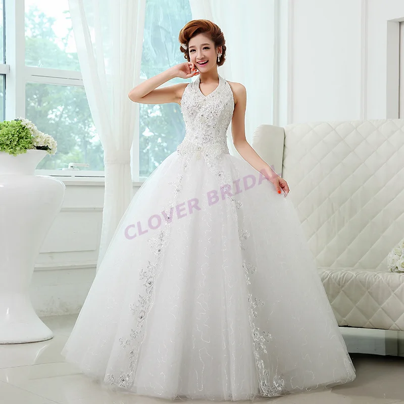 2016 New Luxury Sexy Lace Halter Pearl Tiered Bow Beaded Crystal Sequine Tassel Ball Gown Princess Wedding Dresses For Bridal | Свадьбы и