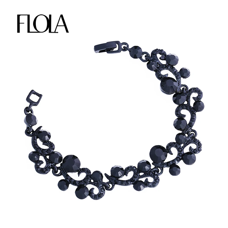 

FLOLA Leaf Black Bracelets for Women Female Link Chain Bracelet with Rhinestones Crystals Gothic Jewelry for Women brtj93