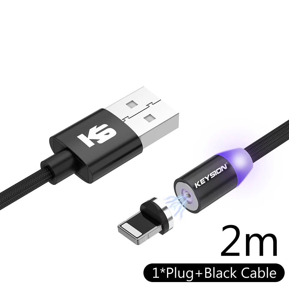 KEYSION 1 м Магнитный кабель для зарядки, Micro USB кабель для iPhone XR XS Max X магнитное зарядное устройство usb type C светодиодный кабель для зарядки - Цвет: Black 2m