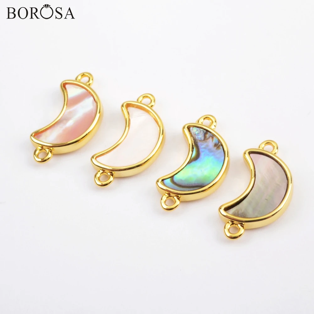 

BOROSA 10Pcs Moon Shape Gold Natural Abalone Shell White Shell Connector Mixed Jewelry Finding for Bracelet Necklace DIY WX1172