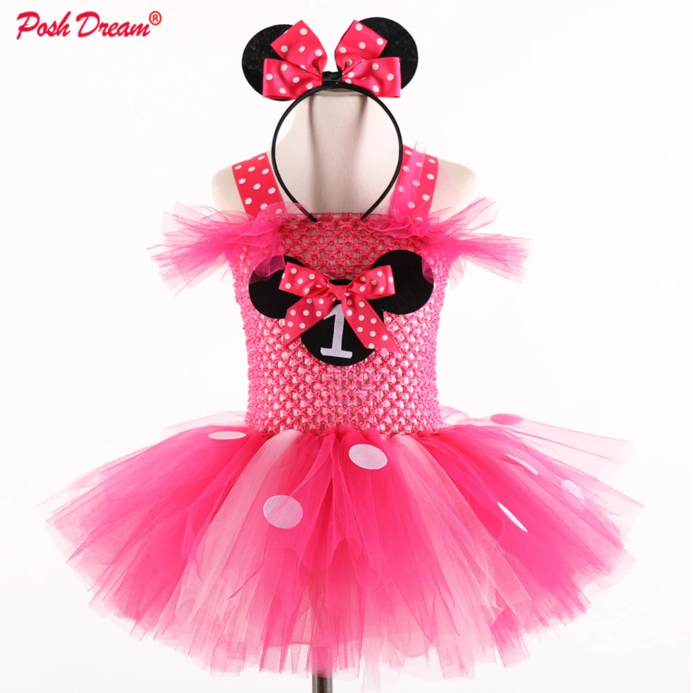 Шикарное платье-пачка с рисунком Минни Маус для девочек, косплей-пачка, повязка на голову, 1 день рождения, Маус, Хэллоуин, детский праздничный костюм, милое платье