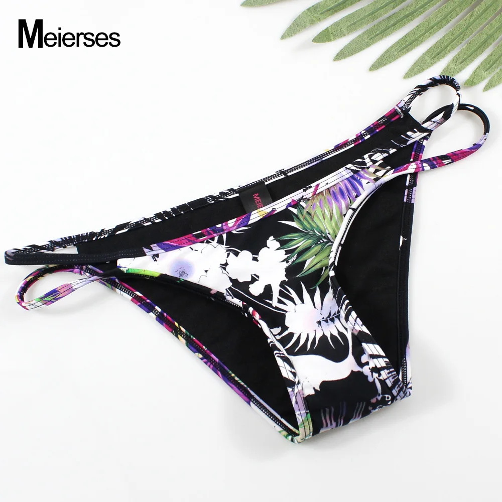 MEIERSES 10 Colors Sexy Women Swimwear Briefs Cut Out Side Low Waist Soft Bikini Separates For Ladies Swim Female Bikini Bottoms - Цвет: Black Floral Print